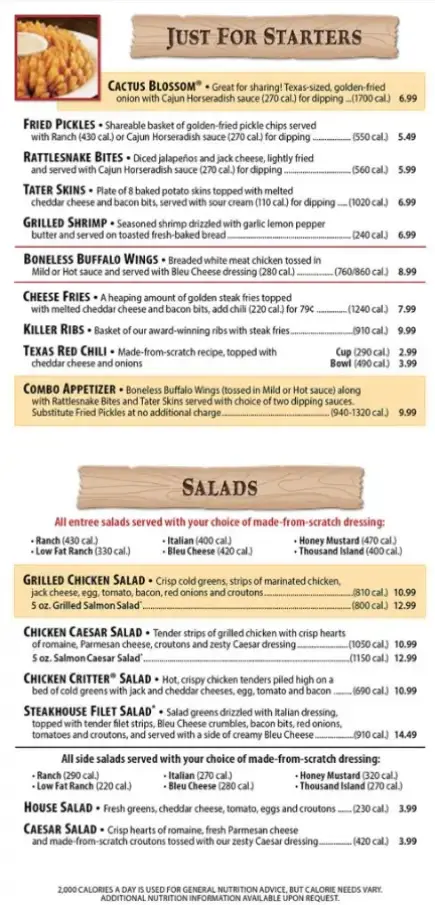 Texas Roadhouse Starter Menu